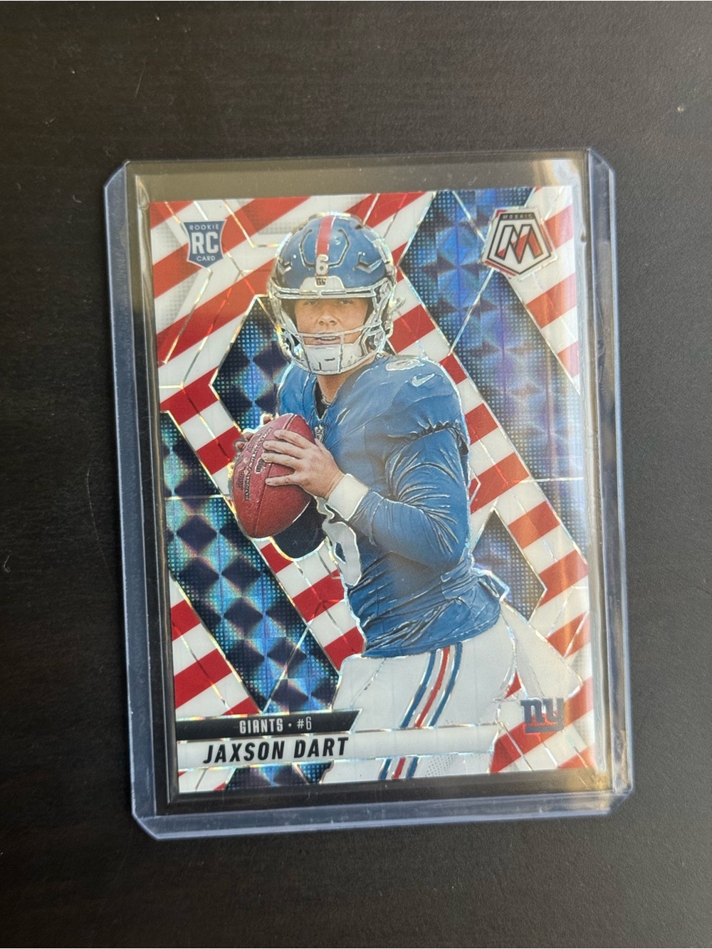 2025 Panini Mosaic Jaxson Dart Red & White Stripe Prizm Rookie Giants #362